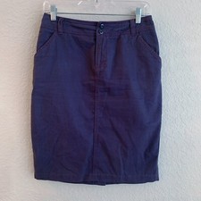 Anthropologie Maeve Pencil Skirt Navy Blue Red Stitching Sz 2 Zip Pockets Career