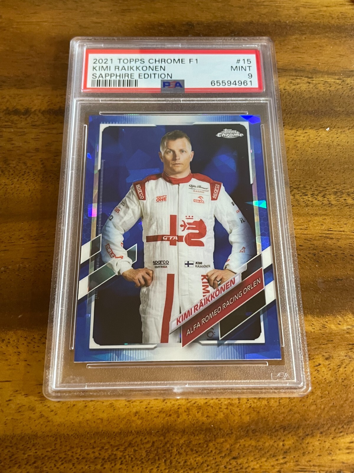 2021 TOPPS CHROME FORMULA 1 F1 KIMI RAIKKONEN SAPPHIRE PORTRAIT #15 PSA 9 MINT