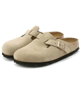 Birkenstock Boston Soft Footbed Taupe Suede Leather (560773) Clog Sandals Shoes | eBay