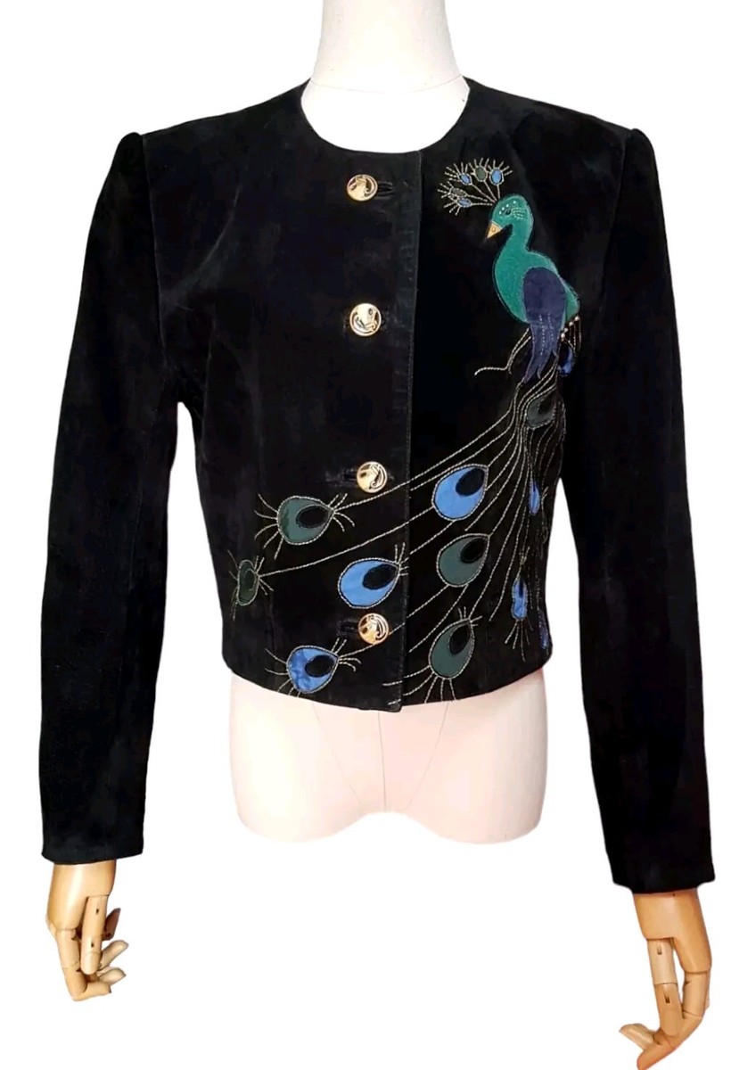 DINO'Z VTG Suede Jacket-Retro Peacock Decoration Violet