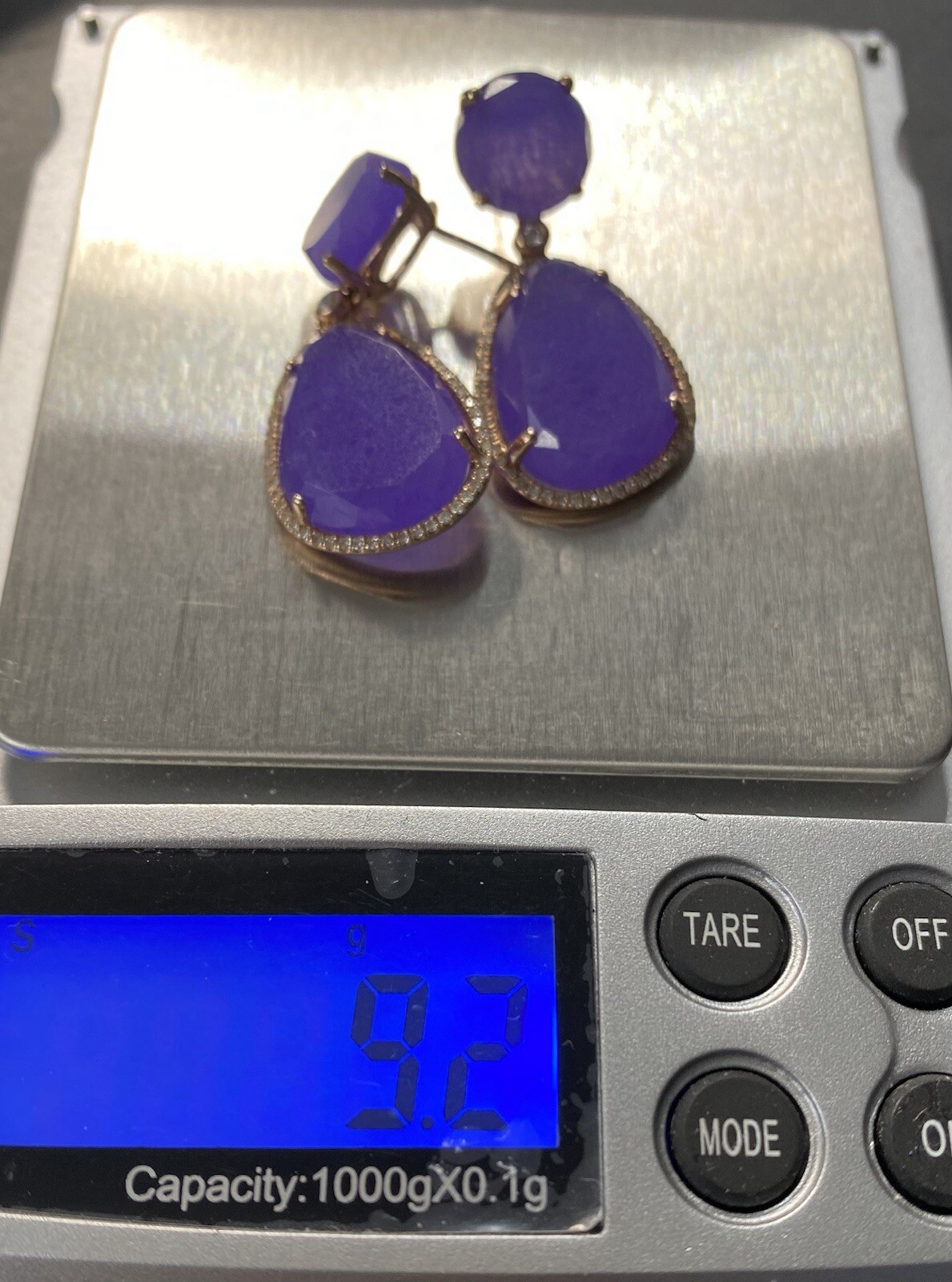 14k Solid Gold Extra Large Amethyst Diamonds Dang… - image 4