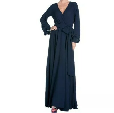 Meghan LA Lilypad Navy Surplice Maxi Dress Size: 3XL