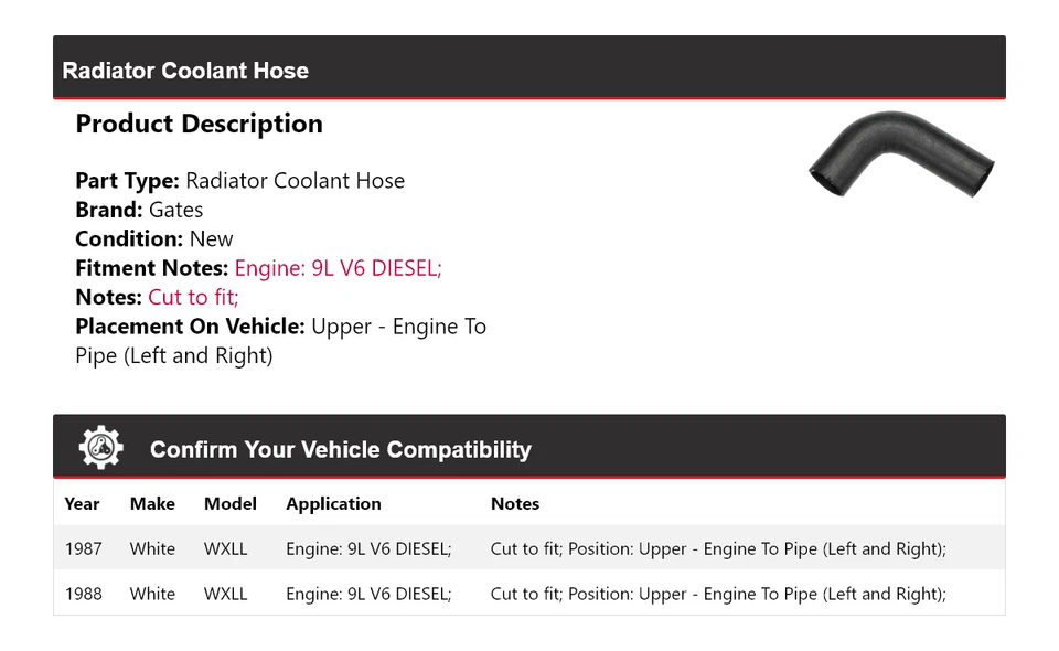 Portões de mangueira de líquido de arrefecimento para radiador WXLL branco 1987-1988 - Imagem 2 de 4
