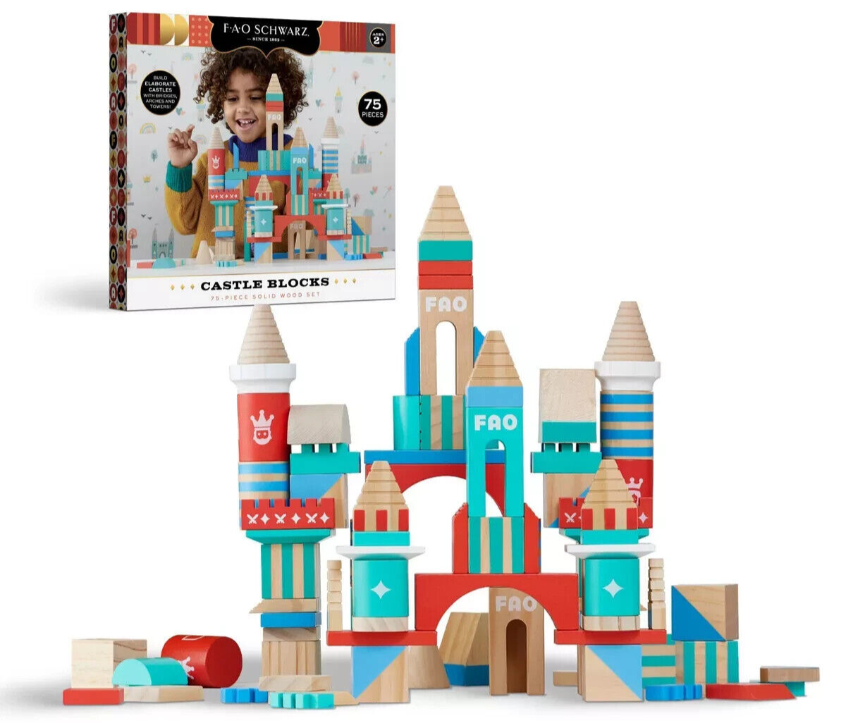 FAO Schwarz Toy Wood Castle Blocks 75pc Sprout | eBay