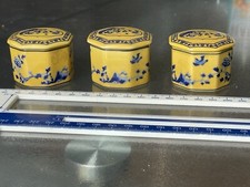 3 DELPRADO COLLECTION EP02 PORCELAIN TRINKET PILL BOX MUSTARD YELLOW BLUE FLORAL