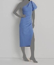$166 Ralph Lauren Women's Light Blue One-Shoulder Slit Cocktail Dress Size 18