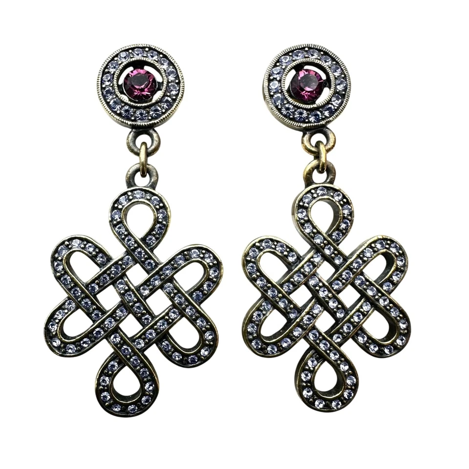 Heidi Daus Purple Pink Crystal Bronze Pierced Earrings Chandelier 2 Inch - Image 2 of 3