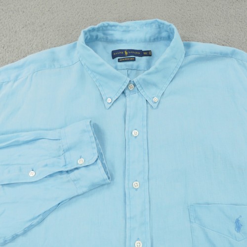Polo Ralph Lauren camicia uomo 3XLT blu lavaggio oceano lino pony abbottonata 3XL ALTA - Foto 4 di 13