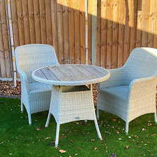 Bramblecrest Grey Rattan Bistro Set 2 Armchairs with Armrests Round Table