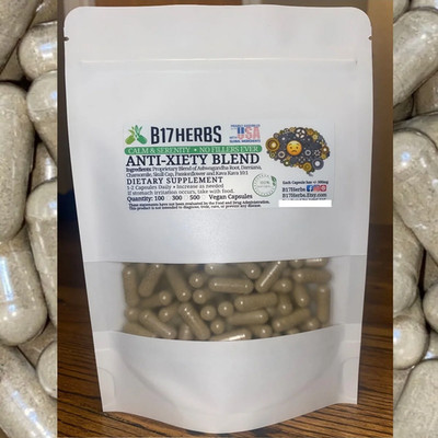 Natural Calm Anx. Blend w/Chamomile, Damiana , Lemon Balm and more, 100 caps.