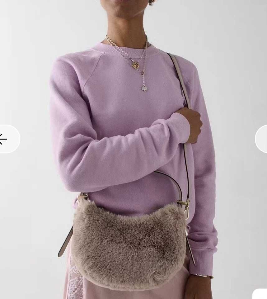 Bolso Bandolera Kate Spade Nova Imitación Piel Media Luna Hombro Felpa Gris Foto 4 de 4