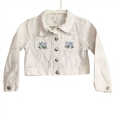 Nannette Girls White Embroidered Cropped Jean Jacket Size 5