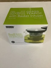 Forlife Bell Glass Teapot with Basket Infuser, 14-Ounce/430ml, Black Graphite