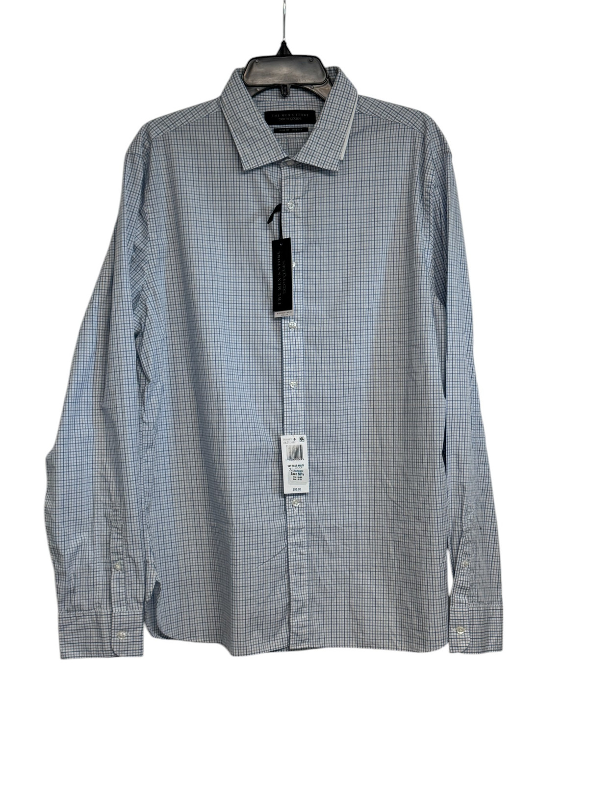 The Mens Store Приталенное стрейчевое платье-рубашка на пуговицах в клетку среднего синего цвета