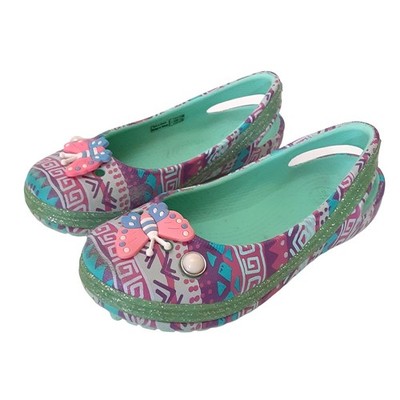 Crocs Genna II Ballet Flats Glitter Sparkle Slingback Dress Shoe Girls 11 Green