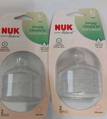 2 PACKS Of NUK NIPPLES FAST FLOW 6+ MONTHS 2 nipples In Each Pack.  NEW