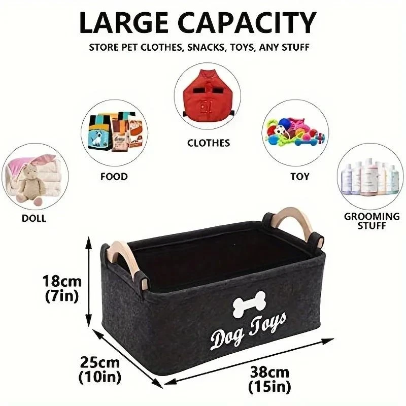 Pet Toy Storage Box for Dogs and Cats Felt Basket Organizer for Home Use - Image 2 of 4