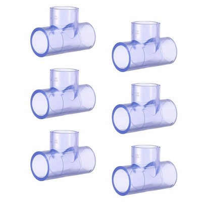 6 Pcs Tee Pipe Fittings 1''x1''x1'' Socket SCH40, Transparent
