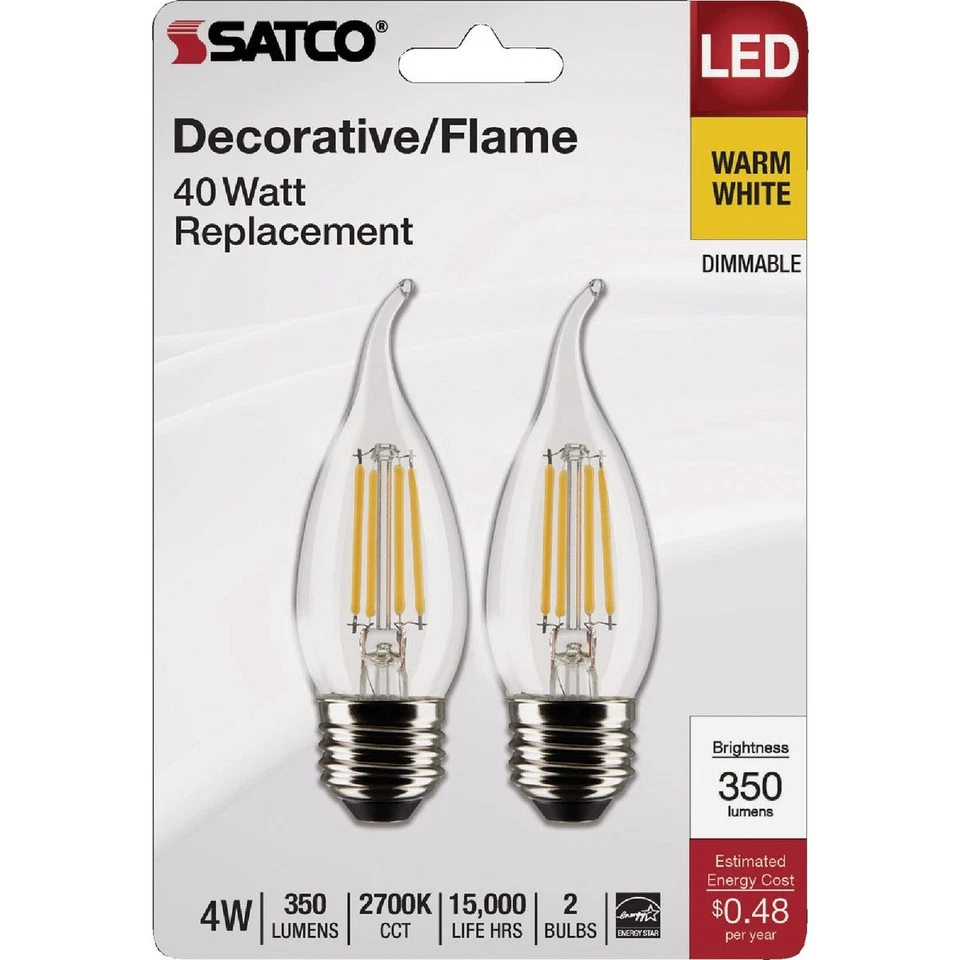 Satco 40W Equivalent Warm White Clear CA10 Medium LED Decorative Light Bulb - Image 2 of 4