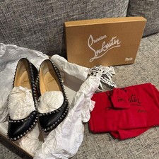 Christian Louboutin Dorispiky 100 Black Kid Leather Silver Spike Heels 35 w/ Box