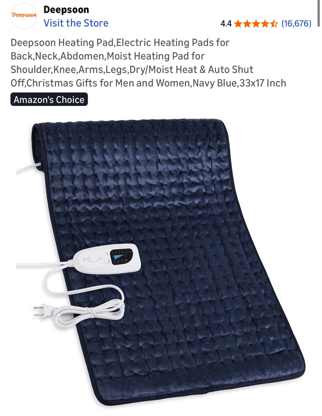 Electric Shoulder Back Neck Abdomen Hot 33" X 17"  Blue