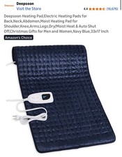 Deepsoon Heating Pad Electric Shoulder Back Neck Abdomen Hot 33" x 17" Blue