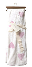 NEW MAGASCHONI ANTIQUE WHITE,PINK HEART 100% POLYESTER SUPER SOFT THROW BLANKET