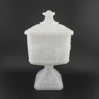 Anchor Hocking Milk Glass Grape Vine Pedestal Square Candy Dish White Vintage