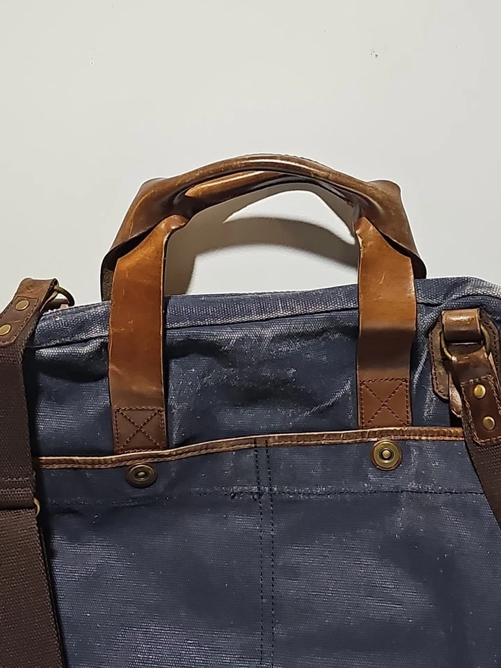 Bolso Bandolera Mensajero J.FOLD Nueva York De Colección Raro Lona/Cuero 15x15 Azul Foto 2 de 4