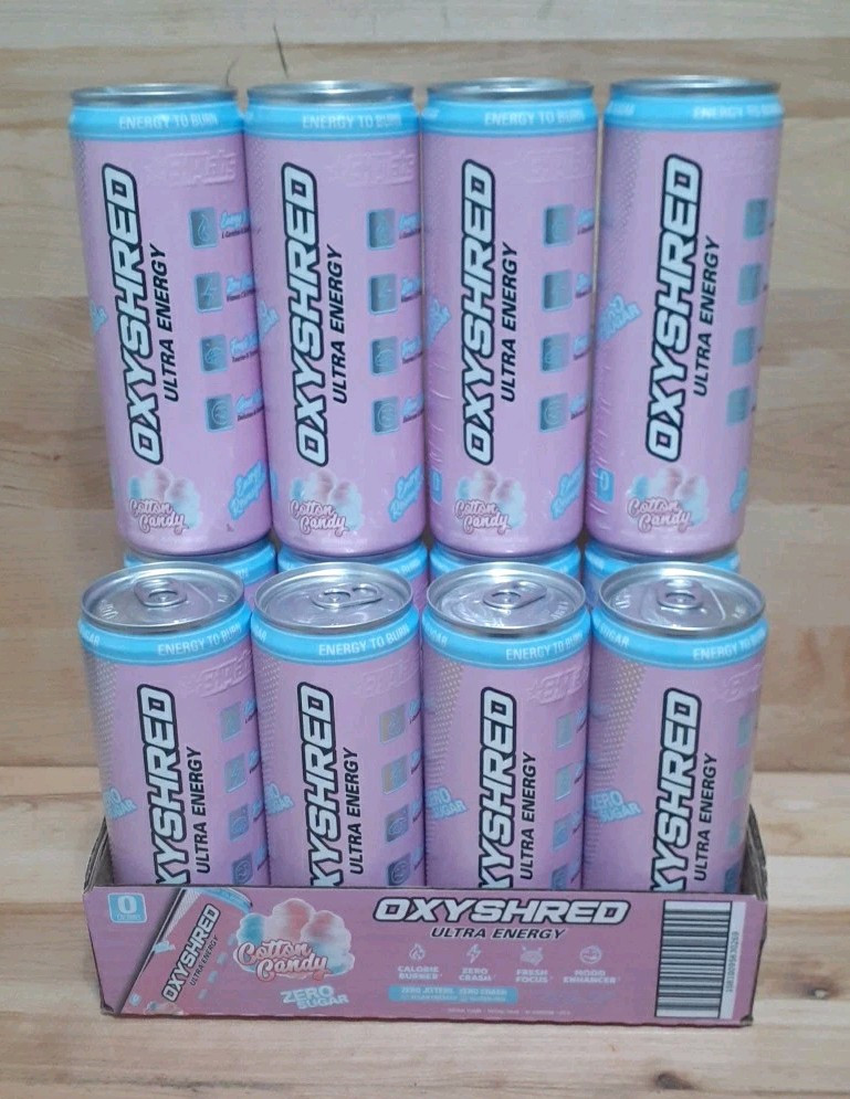 12CT: OXYSHRED ULTRA ENERGY DRINK "Cotton Candy" ZERO SUGAR L-Camitine Green Tea