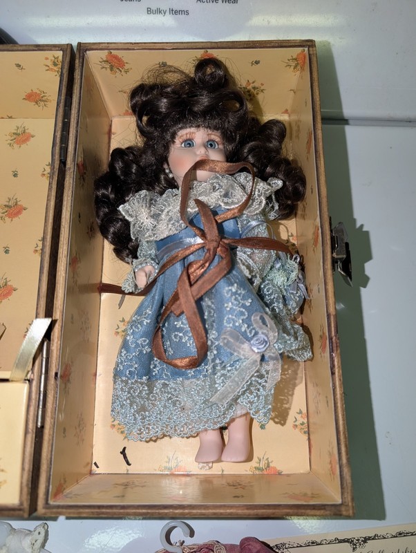 travelling trudy doll Wooden Case + Clothes