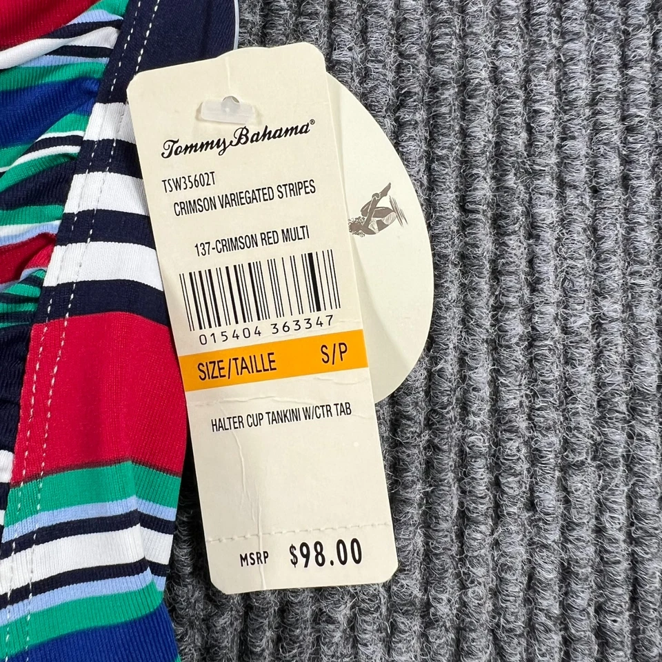 Tommy Bahama Tankini Top Solo Mujer Pequeño Azul Verde Rayas Playa Piscina Nuevo Foto 3 de 4