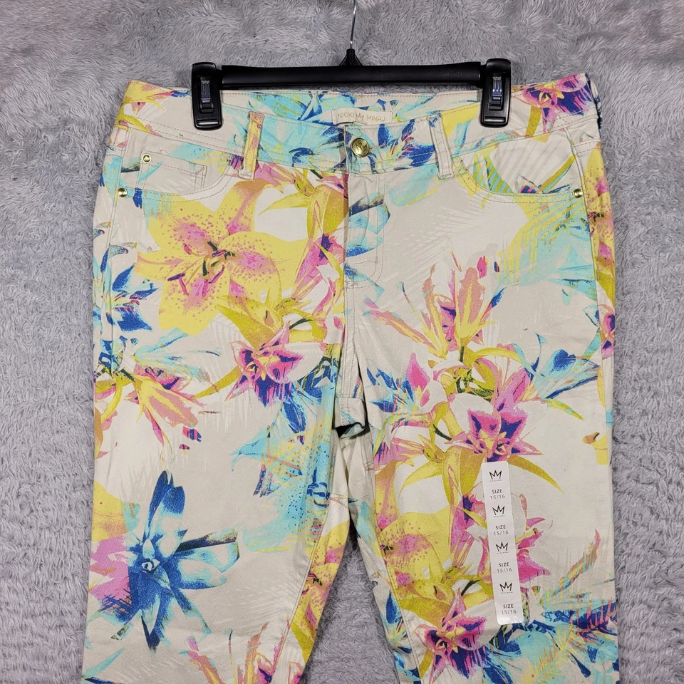 Nicki Minaj Capri 牛仔裤女式青少年 15/16 花卉印花弹力 35x25 全新无标签 — 第 2/4 张图片