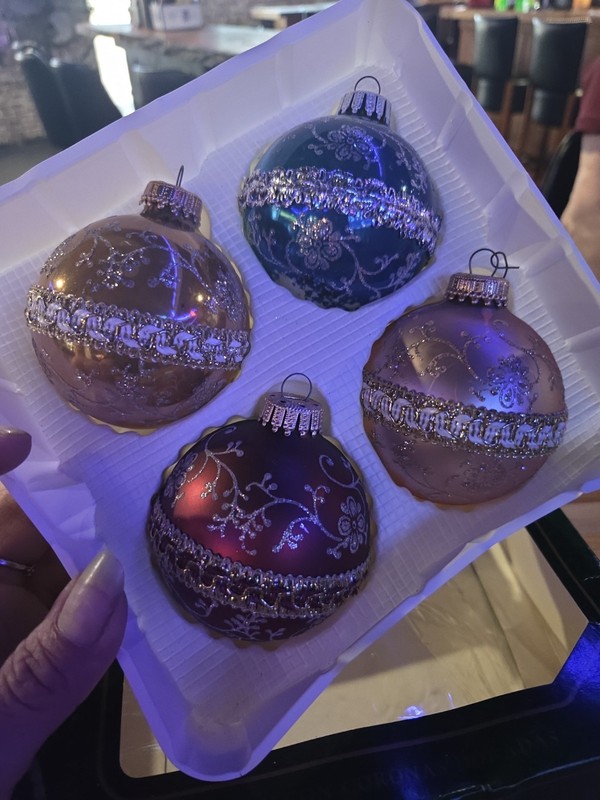 Christmas by Krebs Ornaments Blown Glass Ball with Glitter Ribbon Vintage 