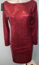 Vision For Innovation Sz M Dark Red Sequin LS - KL - V Back Cocktail Dress NWT