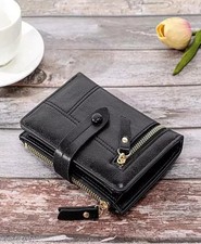 Womens Black Soft Leather Zip Clutch Coin Purse Wallet Ladies Credit Card Holder