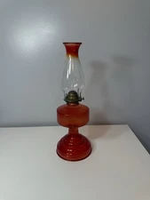 VTG Early American Red Ruby Homesteader Oil/Kerosene w/Red Flash Tip Chimney EUC