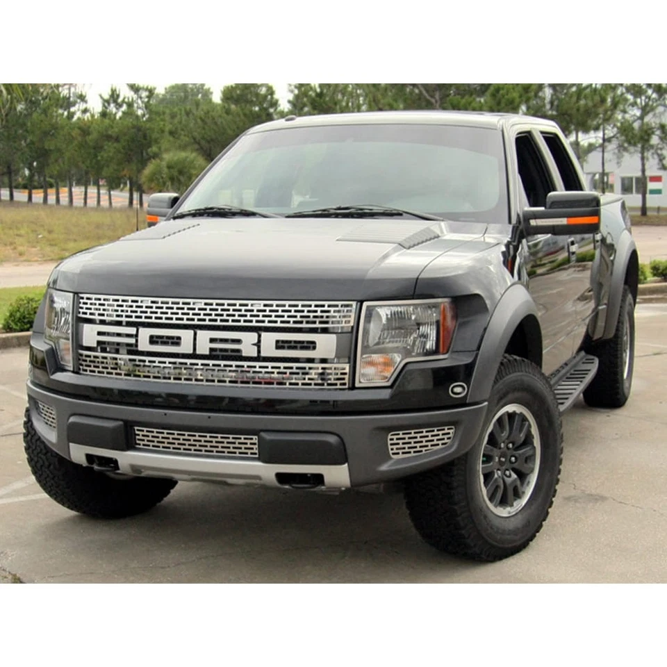 Kit de letras de rejilla delantera de acero inoxidable cepillado de 4 piezas para Ford F-150 Raptor 10-14 Foto 4 de 4
