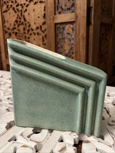 Vintage Art Deco Pottery Planter Vase 5x5x2 Mint Green Ceramic Home Decor