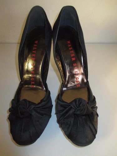 Zapatos de salón altos WALTER STEIGER Bolla satinados fruncidos talla 39,5 nuevos en caja $795 negros - Imagen 7 de 10