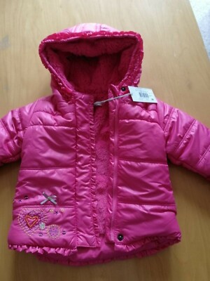 Brandneu mit Etikett Absorba cerise rosa Jacke mit Kapuze und Fellfutter für Wärme Alter 3/6 Monate