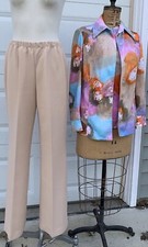 Vintage 1960s Polyester Mod Psychadelic 3 Pce Set Bell Bottoms Medium