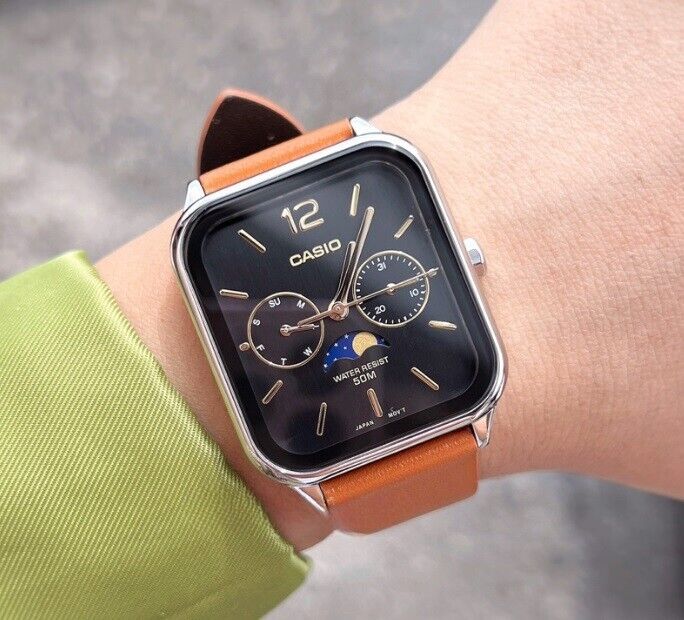 Casio MTP-M305L-1A Moon Phase Brown Leather Black Analog Casio MTP-M305L-1A Moon Phase Brown Leather Black Analog