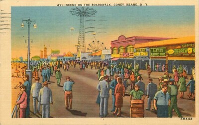 Postcard New York Coney Island Boardwalk Linen 1946 Faber's Electric Bingo