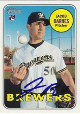 JACOB BARNES MILWAUKEE BREWERS SIGNED TOPPS HERITAGE BASEBALL CARD ANGELS