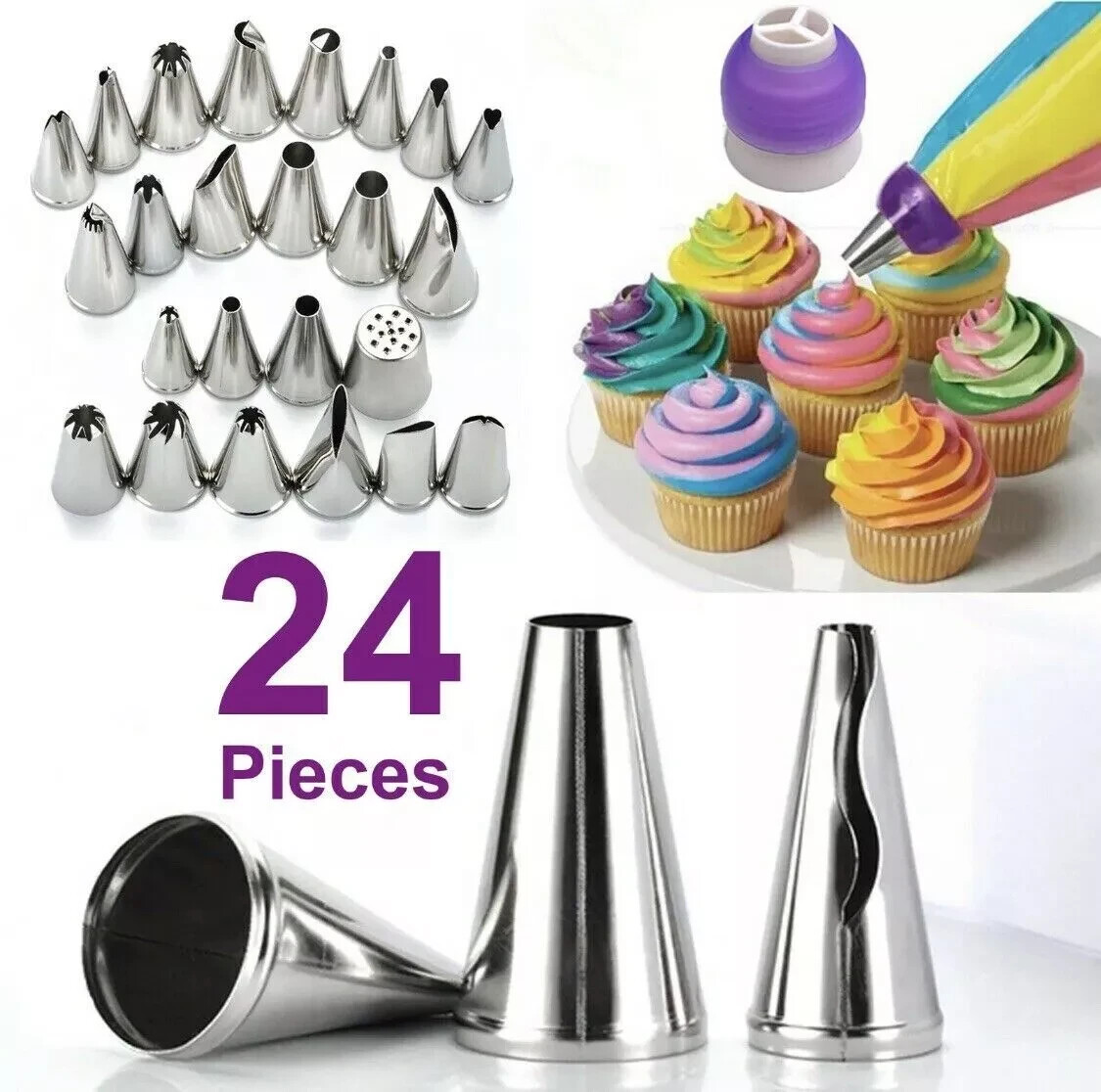 24 PIECES ICING PIPING NOZZLE TOOL SET BOX – CAKE CUPCAKE SUGARCRAFT  DECORATING