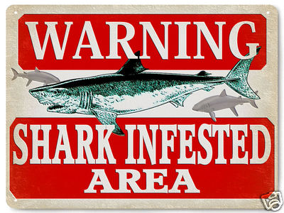 SHARK tank metal sign jaws FISHING pole funny vintage style
