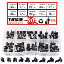 90pcs 2 Pin Tactile Switch Micro Momentary Tact Push Button Switch Assortment Ki