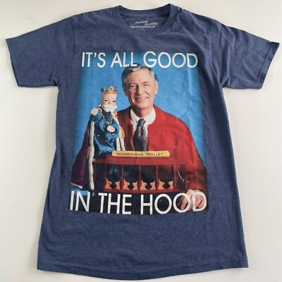 Mr Rogers It's All Good in the Hood Blue Graphic T-Shirt Size S Small