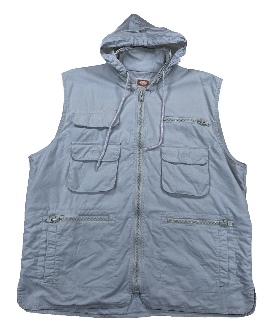 Banana Republic Safari Vest Men’s XL Full Zip Pockets Hood Vintage Beige